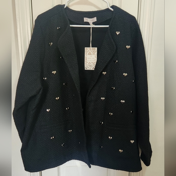 DG2 by Diane Gilman Jackets & Blazers - DG2 Collection black jacket with silver hearts.  NWT Size 3x